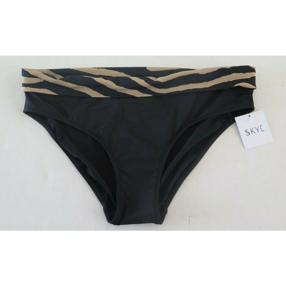 Skye SK69338 368 Size L Black Tiger Print Mid Waist Fold Over Bikini Bottom